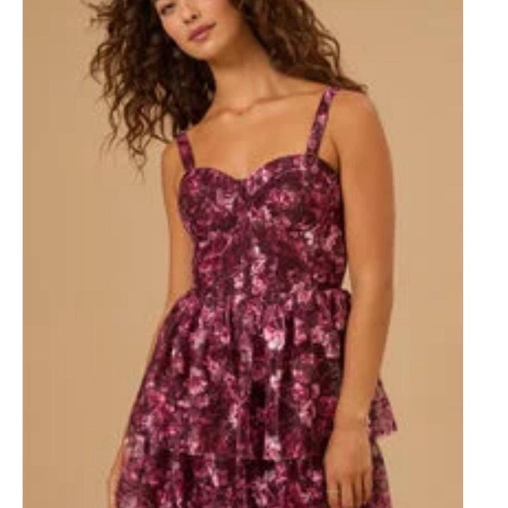 Altar'd State Stephanie Tiered Corset Dress Burgundy Floral Mini Med Homecoming